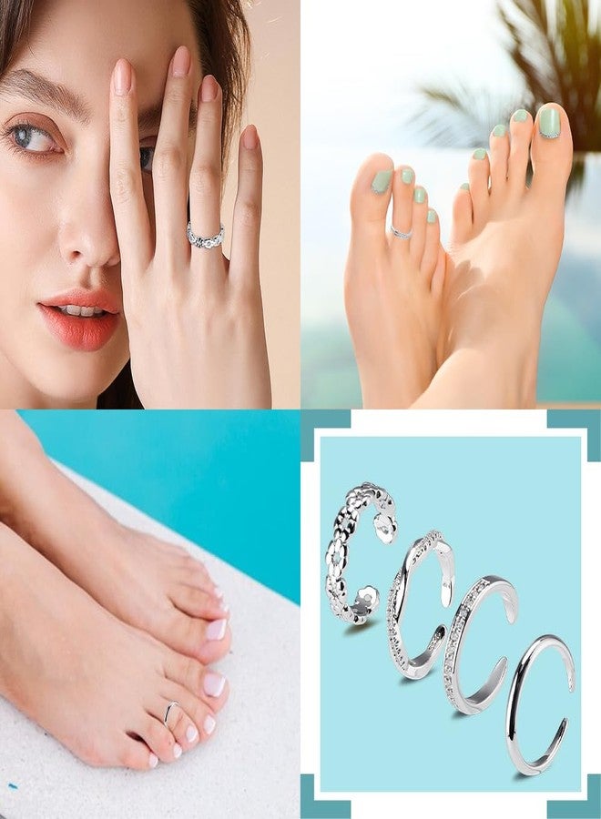 Mannikesi 4Pcs Silver Toe Rings for Women, Adjustable Toe Rings Simple Open Band, Summer Beach Foot Jewelry Set Toe Ring Silver, Sterling Silver Rings for Gift - Image 3